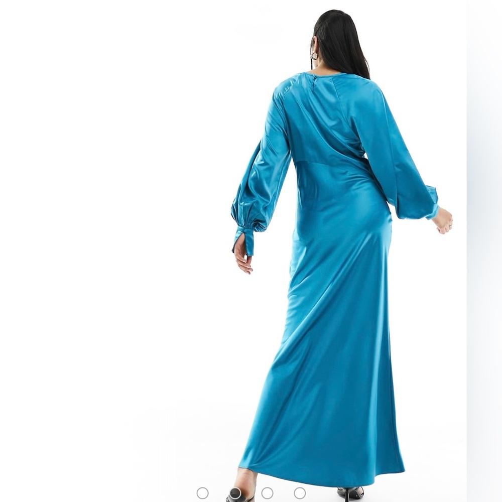 ASOS turquoise satin long sleeve dress 14 - Picture 3 of 14